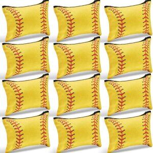 12 Pcs Softball Makeup Bag Sport Cosmetic Bags Canvas Softball Pouch Bags Portab